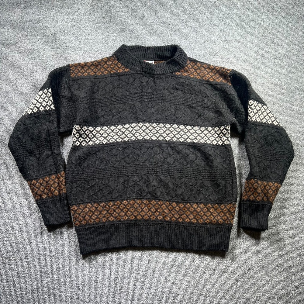 Vintage Giorgio di Firenze Sweater Mens Medium Black Brown Geometric Wool Italy